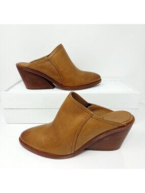 Frye Serena Womens 7.5 Leather Mules Festival Western Boho Cognac Brown